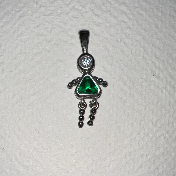 Jewelry - Sterling Silver Green Gemstone Doll Girl Pendant Necklace Charm